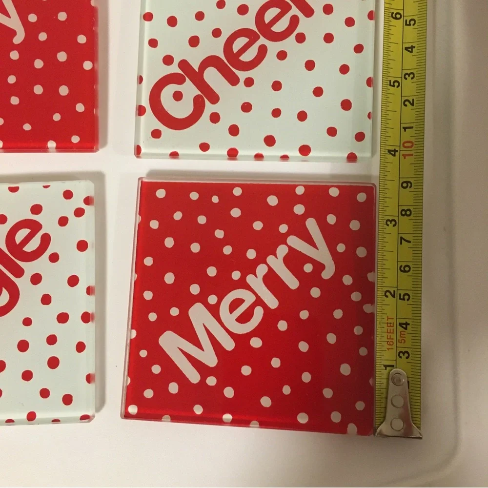 Glass Christmas Coasters - set of 4, Holiday, Unique Gift, Joy Cheers Jingle - Picture 5 of 14